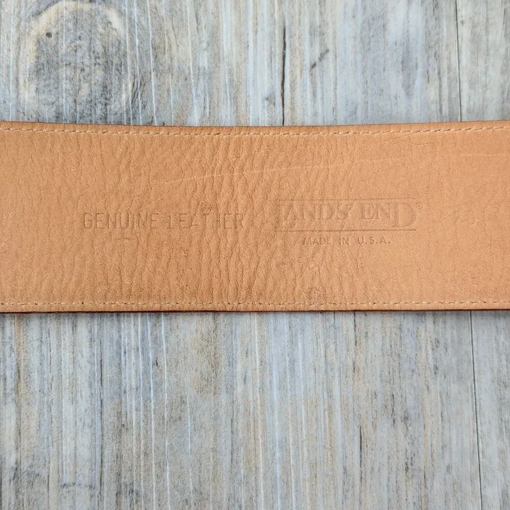 Vintage Genuine Leather Belt USA Made Brown Tortoise Buckle Size 27 Lands End